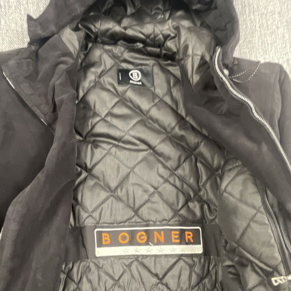 Vintage Bogner Hooded Ski Jacket Parka Womens 4 Black Sueded Microfiber Coat - Picture 2 of 13
